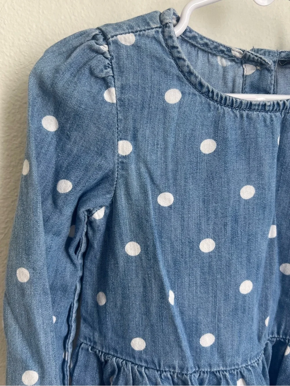 GAP Blue Denim Polka Dot Long-Sleeve Dress